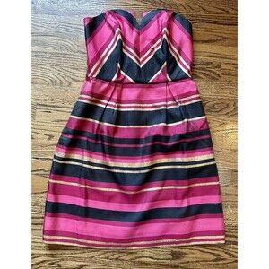 Vineyard Vines Women's Sz 4 Metallic Pink Stripe Silk Blend Strapless Mini Dress